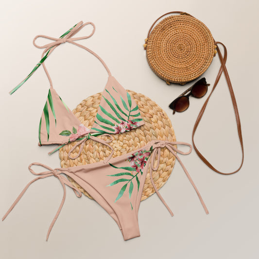 FLORAL ZEN PINK recycled string bikini set
